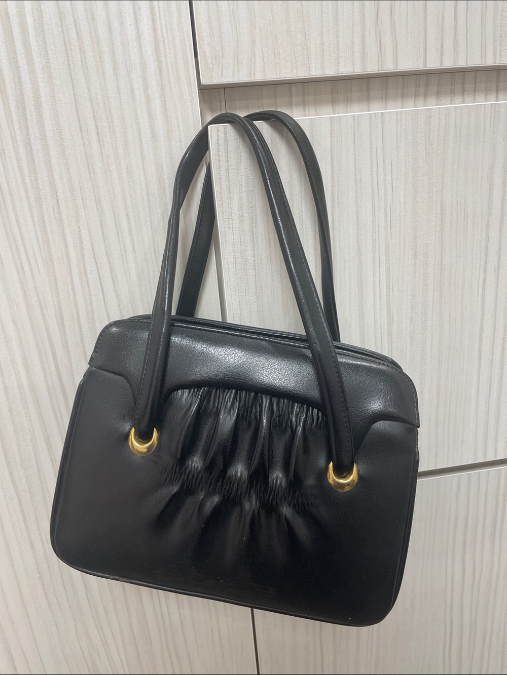 Classic Black Leather Shoulder Bag with Gold Hardware